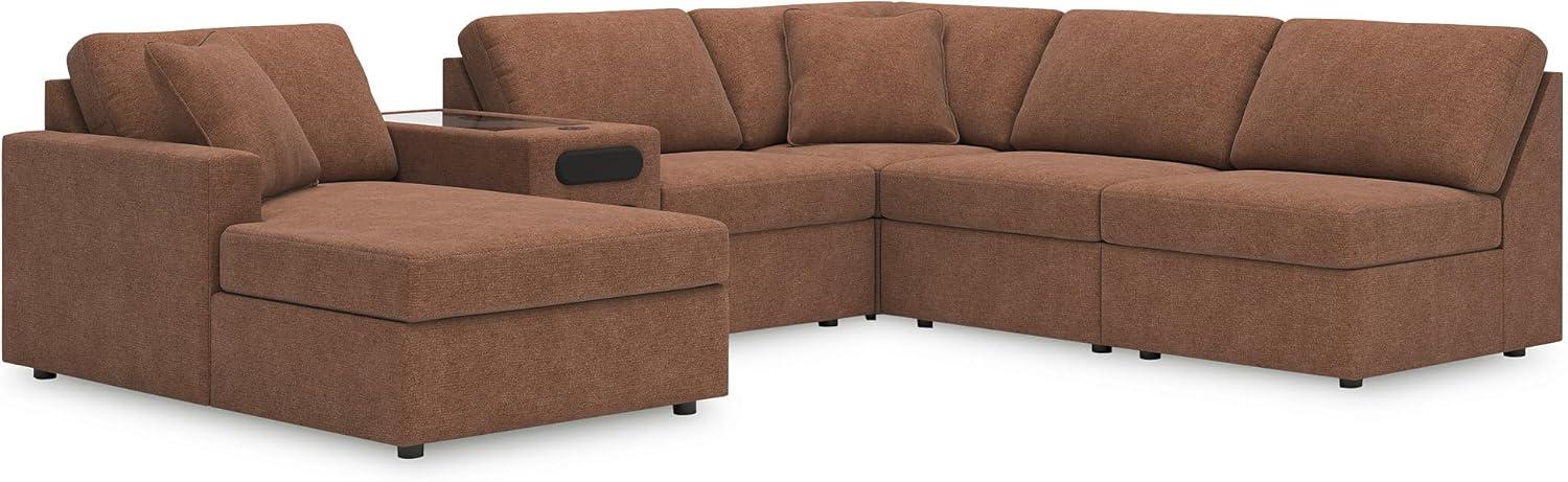 imageSignature Design by Ashley Contemporary Modmax Stain Resistant LShape RightArm Facing 6Piece Sectional with Reversible Cushion and Armrest Dark BlueBurnt Orange
