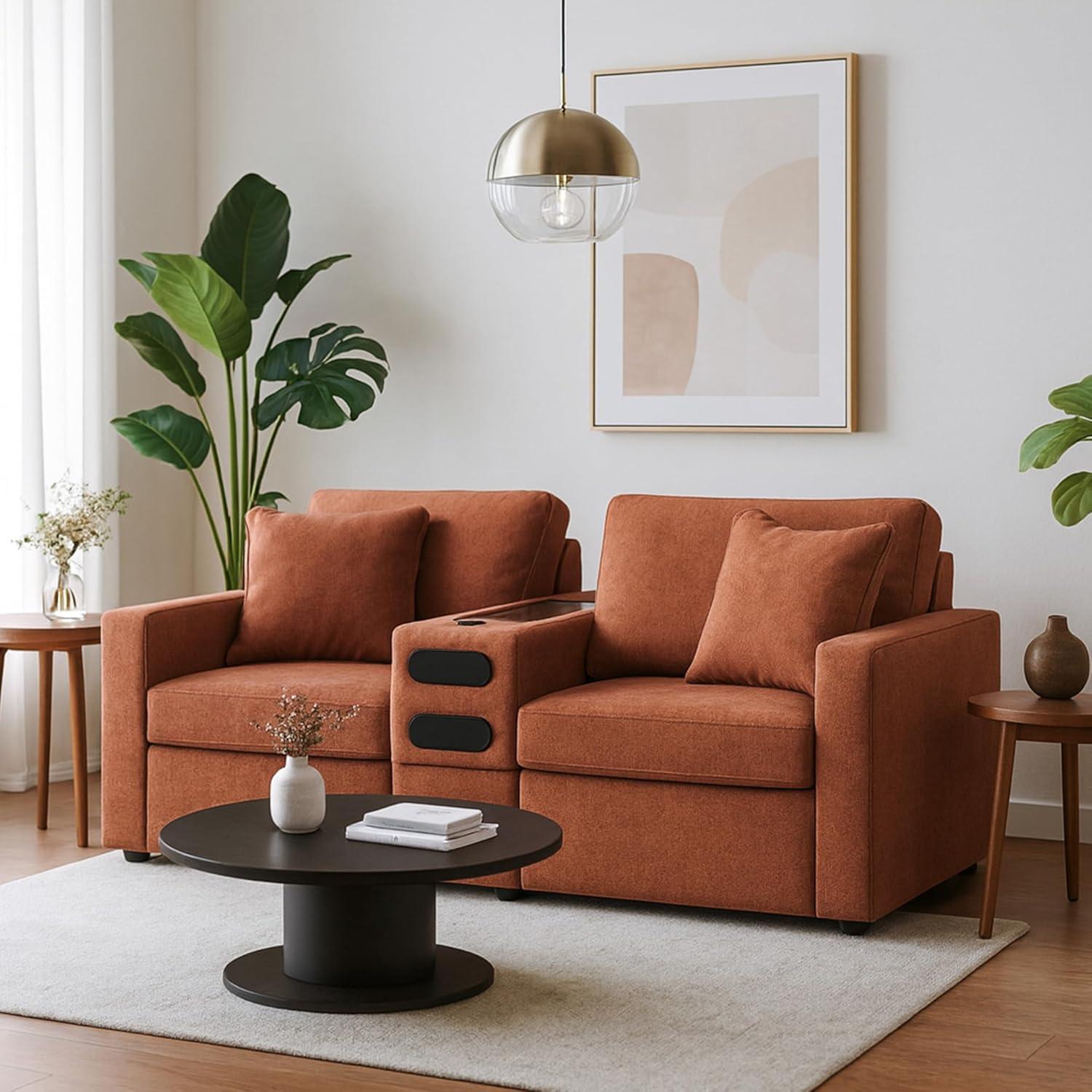 imageSignature Design by Ashley Contemporary Modmax Stain Resistant LShape RightArm Facing 6Piece Sectional with Reversible Cushion and Armrest Dark BlueBurnt Orange