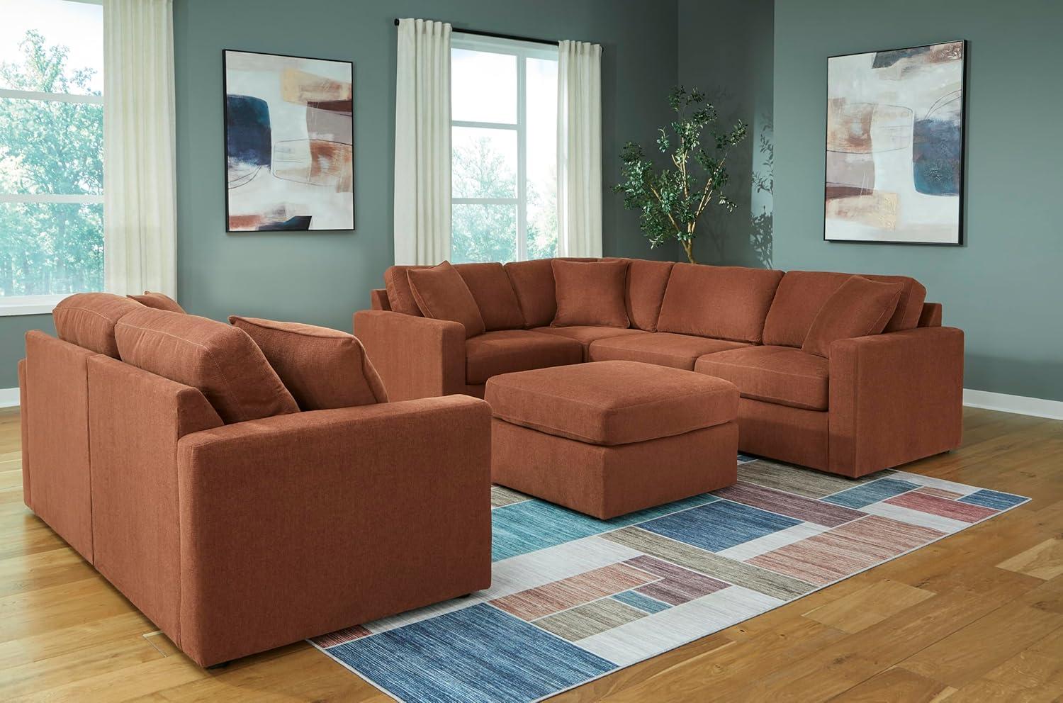 imageSignature Design by Ashley Contemporary Modmax Stain Resistant LShape RightArm Facing 6Piece Sectional with Reversible Cushion and Armrest Dark BlueBurnt Orange
