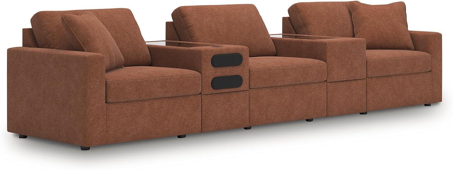imageSignature Design by Ashley Contemporary Modmax Stain Resistant LShape RightArm Facing 6Piece Sectional with Reversible Cushion and Armrest Dark BlueBurnt Orange