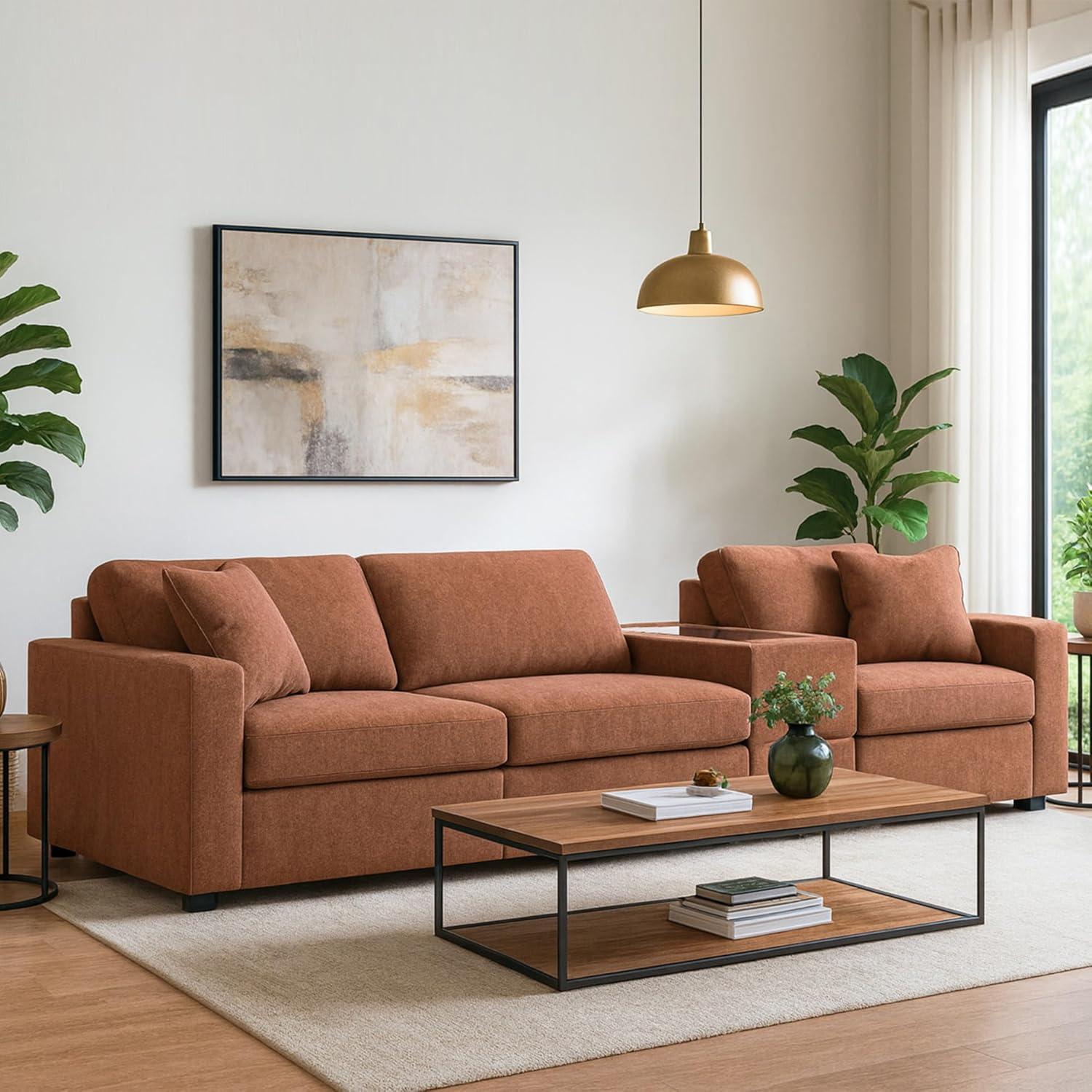 imageSignature Design by Ashley Contemporary Modmax Stain Resistant LShape RightArm Facing 6Piece Sectional with Reversible Cushion and Armrest Dark BlueBurnt Orange