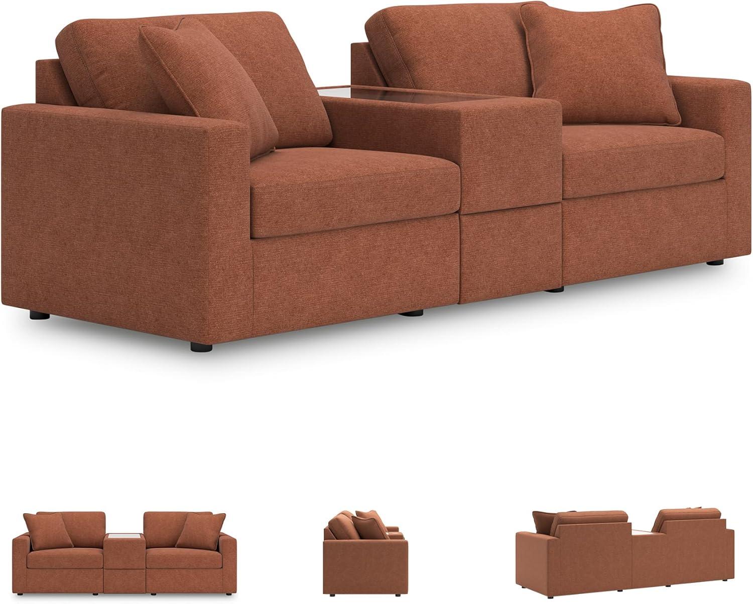 imageSignature Design by Ashley Contemporary Modmax Stain Resistant LShape RightArm Facing 6Piece Sectional with Reversible Cushion and Armrest Dark BlueBurnt Orange