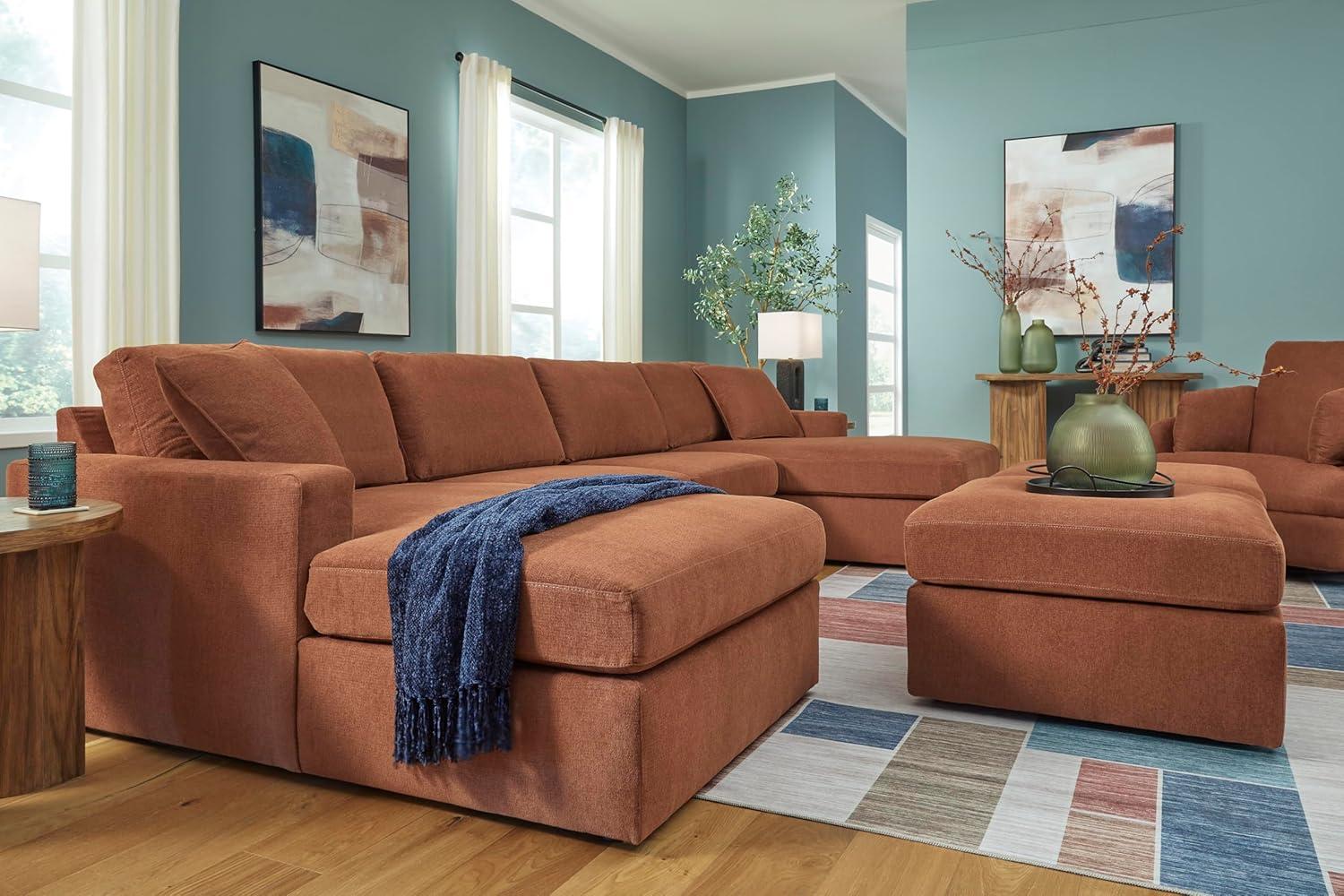 imageSignature Design by Ashley Contemporary Modmax Stain Resistant LShape RightArm Facing 6Piece Sectional with Reversible Cushion and Armrest Dark BlueBurnt Orange