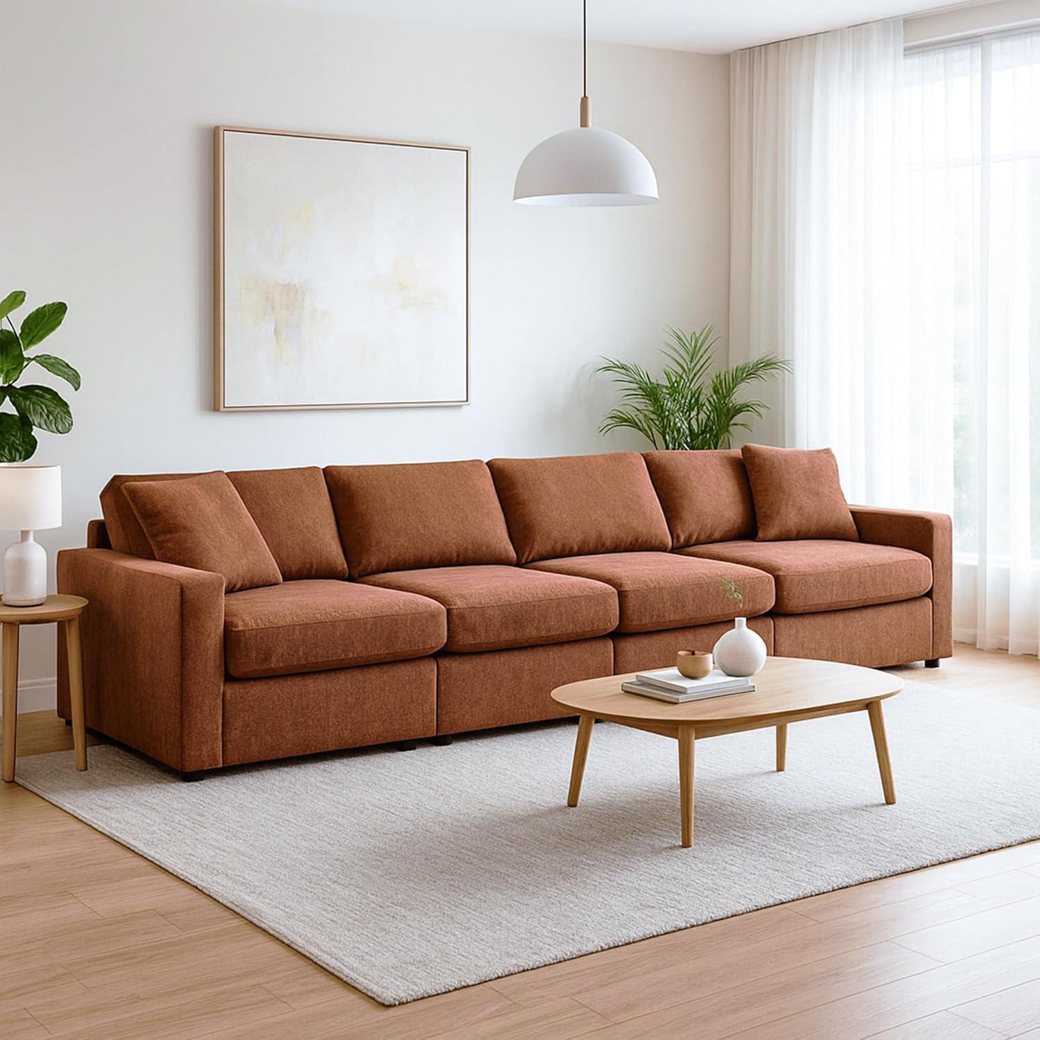 imageSignature Design by Ashley Contemporary Modmax Stain Resistant LShape RightArm Facing 6Piece Sectional with Reversible Cushion and Armrest Dark BlueBurnt Orange