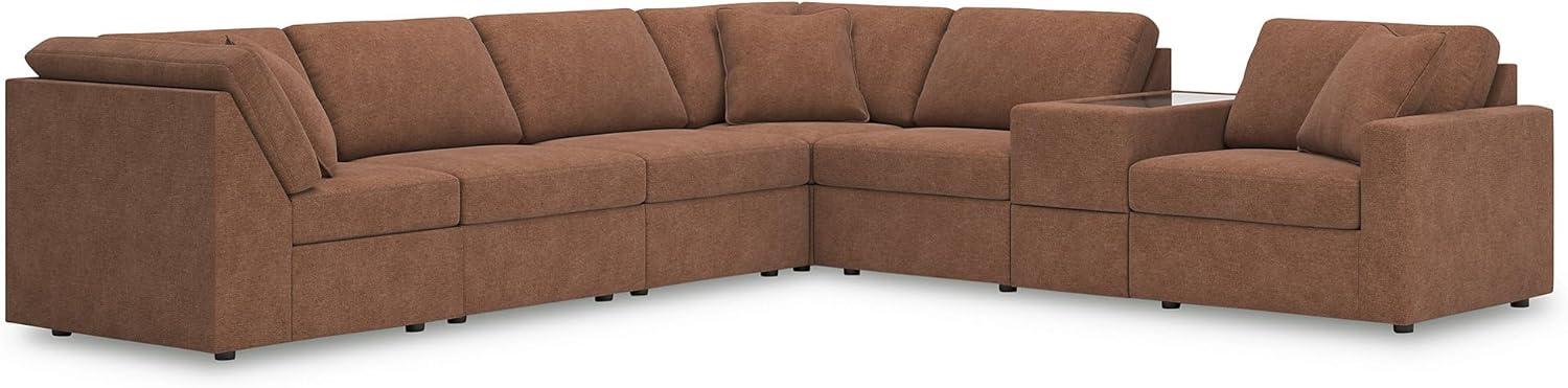 imageSignature Design by Ashley Contemporary Modmax Stain Resistant LShape RightArm Facing 6Piece Sectional with Reversible Cushion and Armrest Dark BlueBurnt Orange