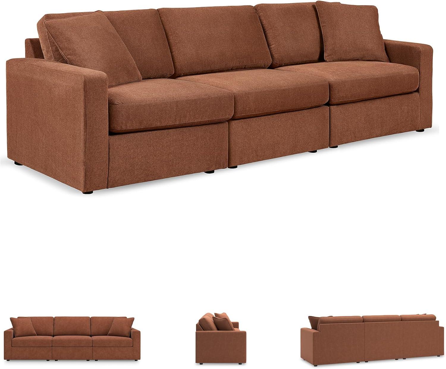 imageSignature Design by Ashley Contemporary Modmax Stain Resistant LShape RightArm Facing 6Piece Sectional with Reversible Cushion and Armrest Dark BlueBurnt Orange