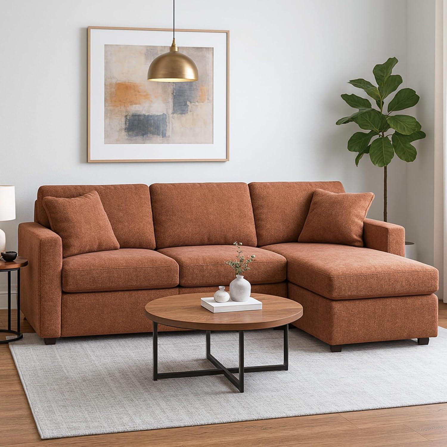 imageSignature Design by Ashley Contemporary Modmax Stain Resistant LShape RightArm Facing 6Piece Sectional with Reversible Cushion and Armrest Dark BlueBurnt Orange