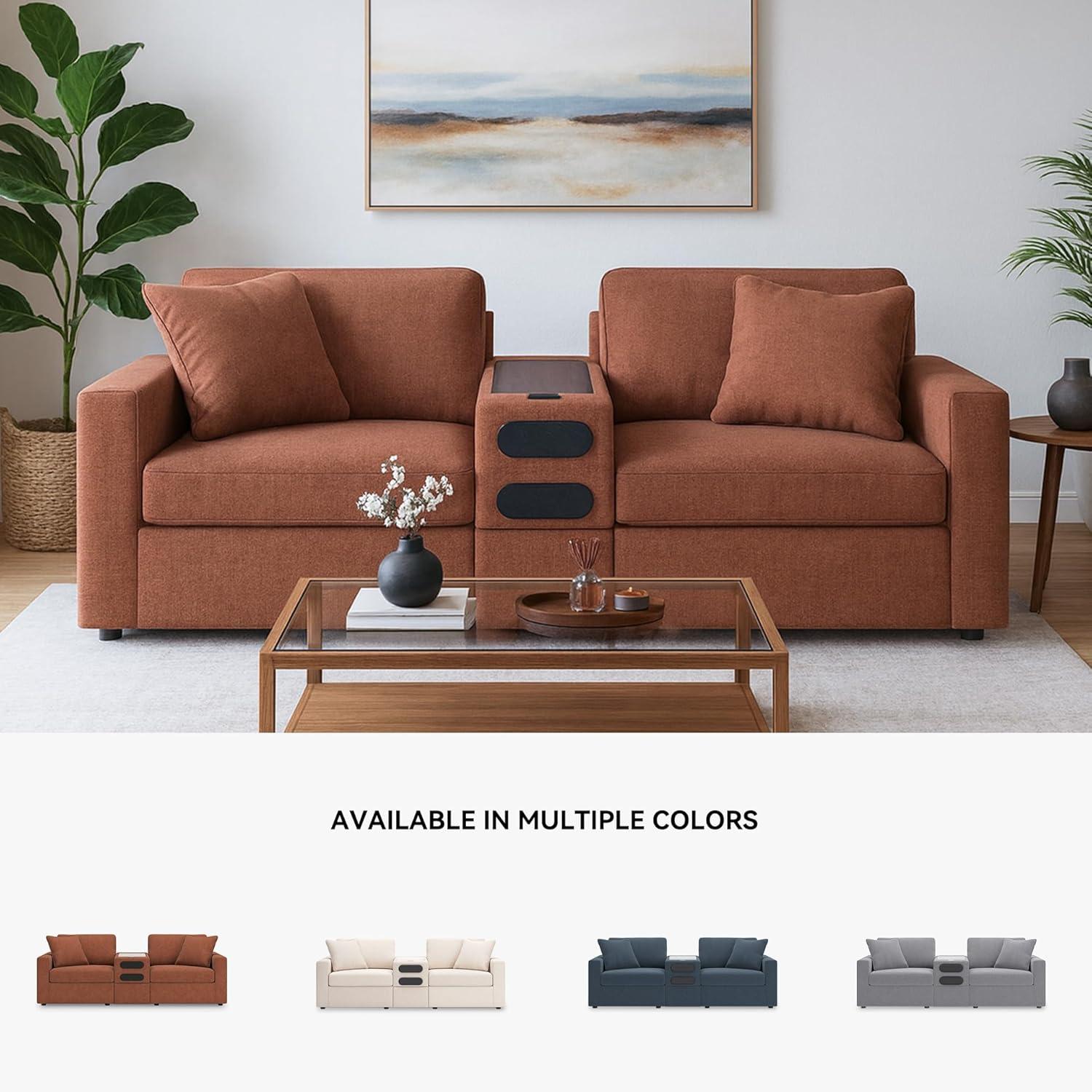 imageSignature Design by Ashley Contemporary Modmax Stain Resistant LShape RightArm Facing 6Piece Sectional with Reversible Cushion and Armrest Dark BlueBurnt Orange