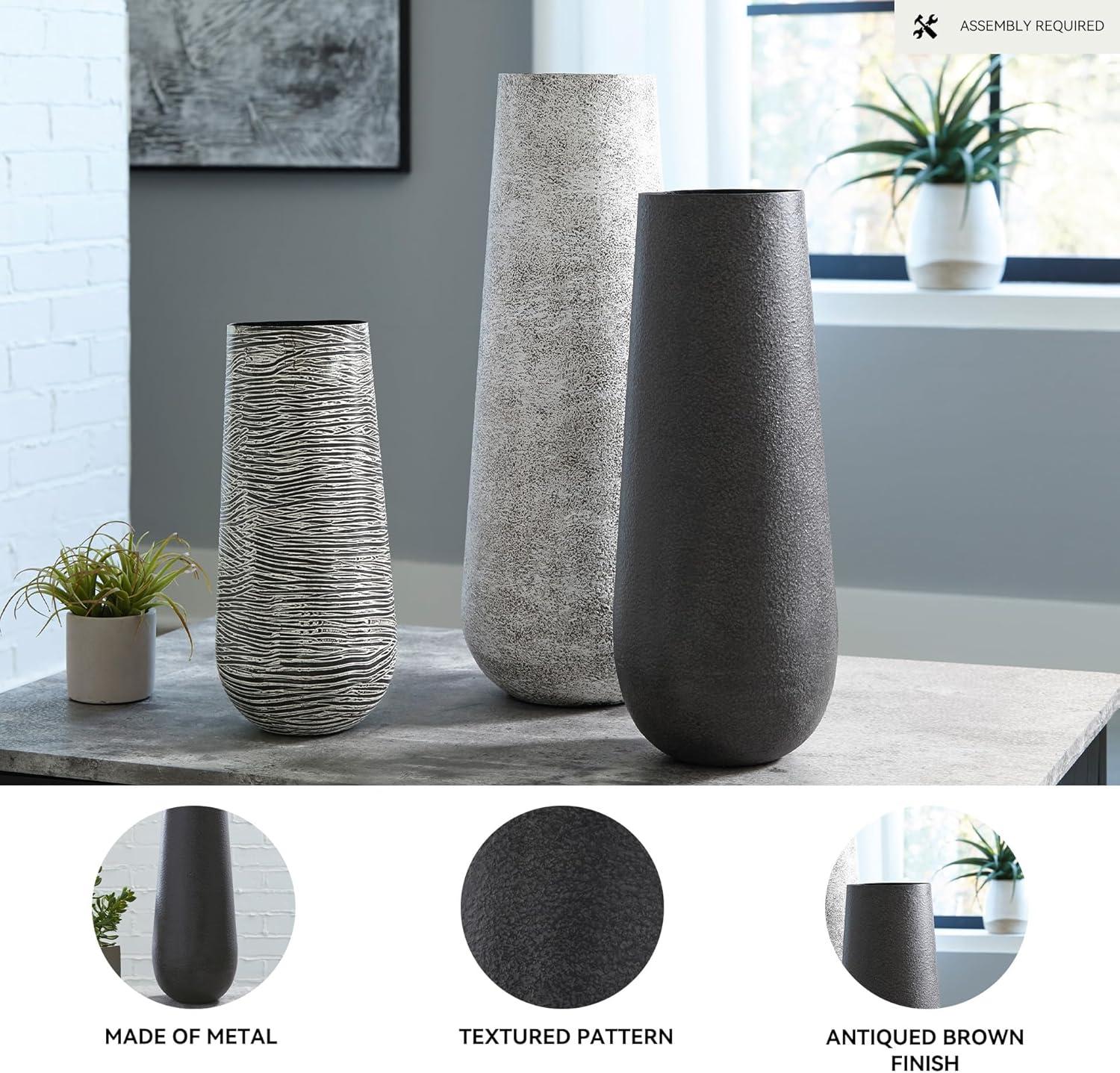 imageSignature Design by Ashley Fynn 21quot Contemporary Metal Vase Antique WhiteDark Brown