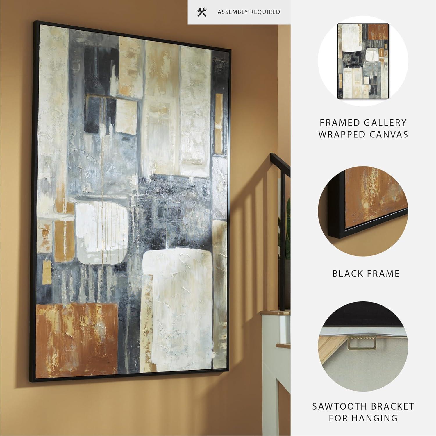 imageSignature Design by Ashley Howford Contemporary Rectangular Abstract Framed Handpainted Wall Art 48 x 72 Inches Black ampamp Gray