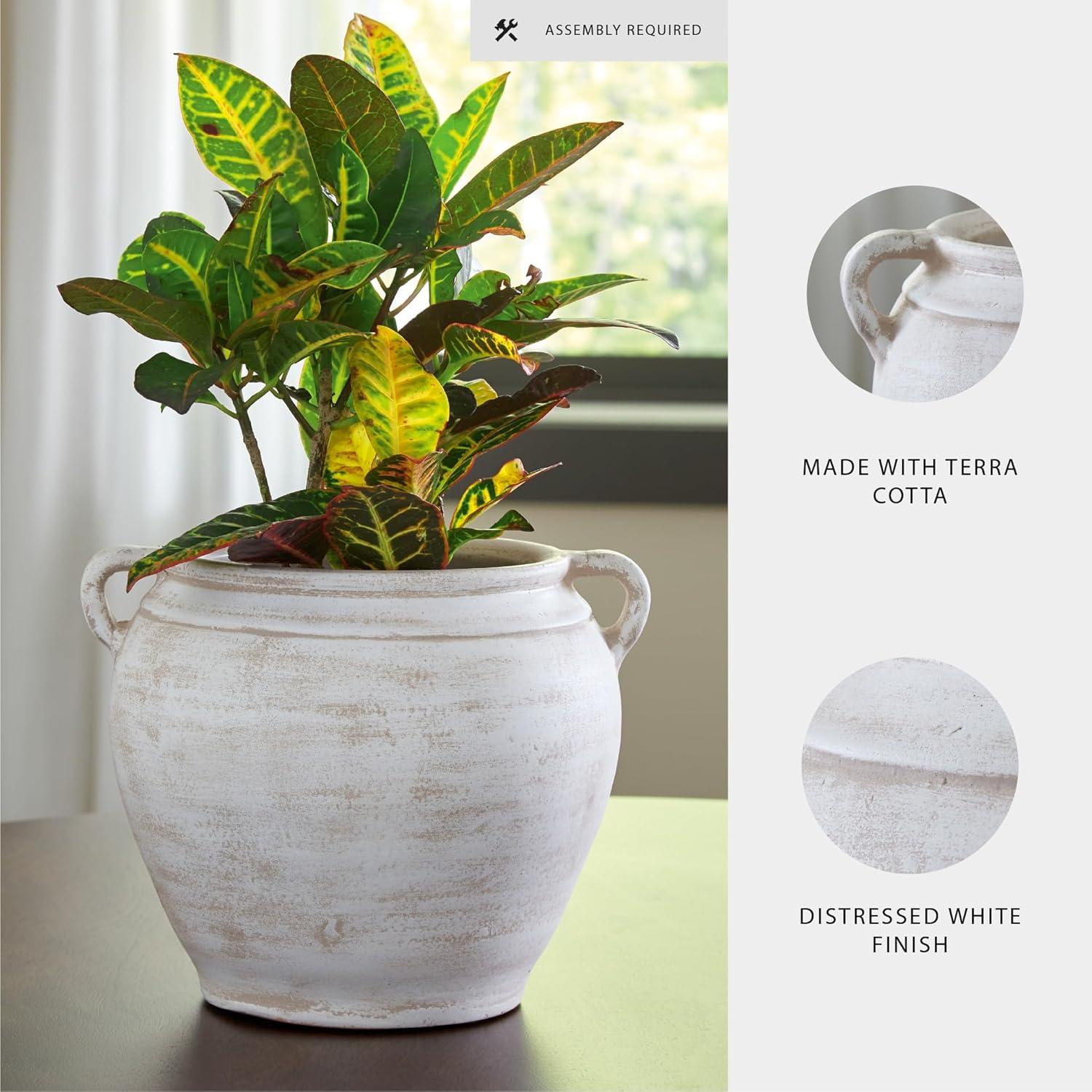 imageSignature Design by Ashley Meadie Casual Indoor Distressed Terra Cotta Vase with Wide Mouth WhiteWhite