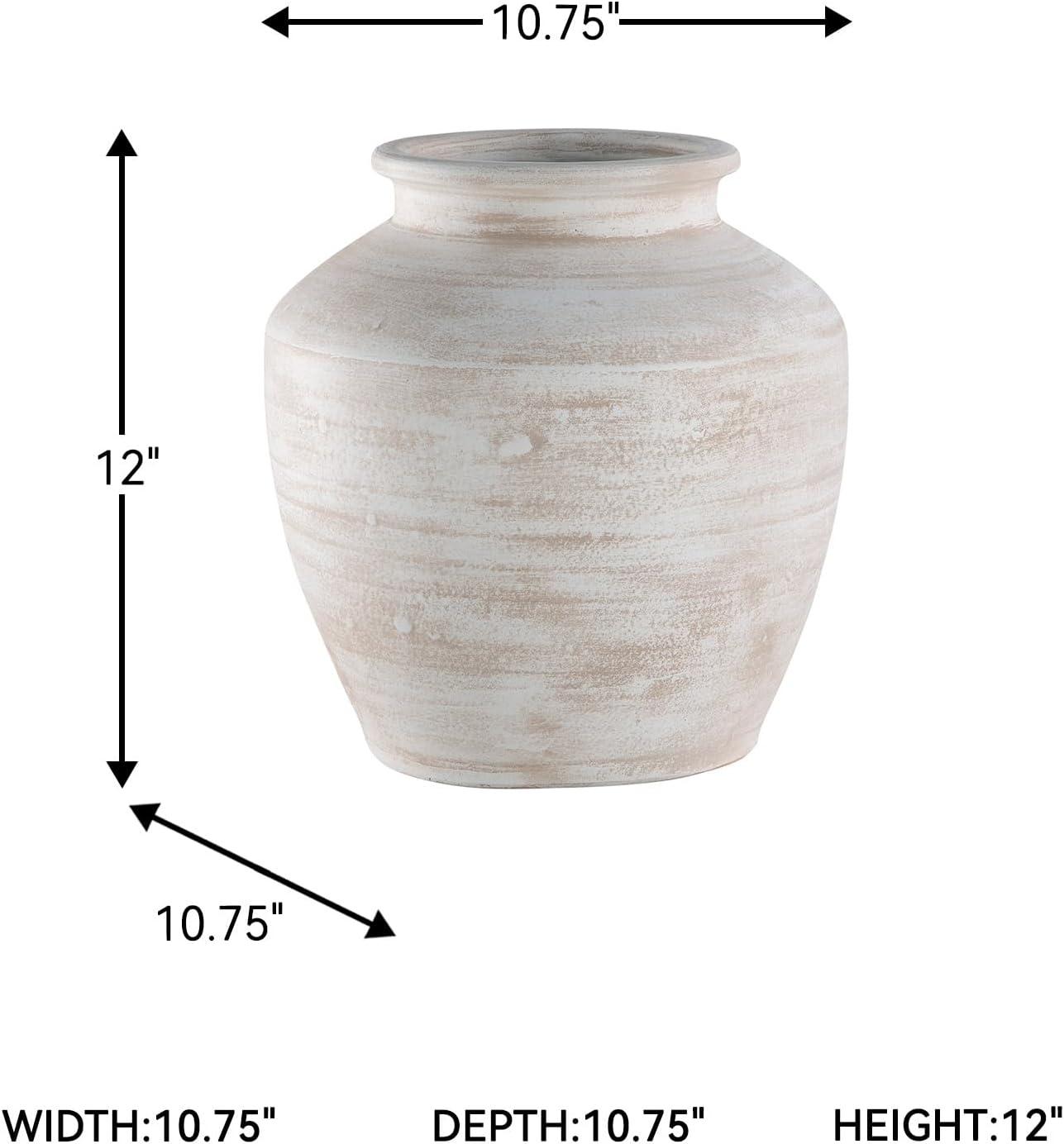 imageSignature Design by Ashley Meadie Casual Indoor Distressed Terra Cotta Vase with Wide Mouth WhiteWhite
