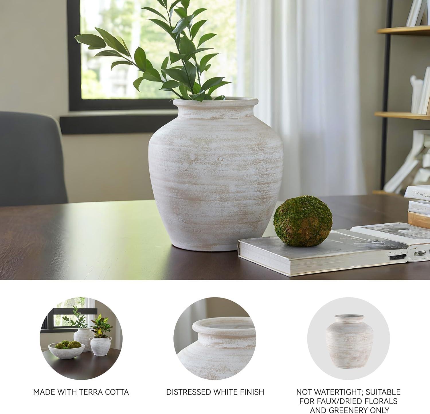 imageSignature Design by Ashley Meadie Casual Indoor Distressed Terra Cotta Vase with Wide Mouth WhiteWhite