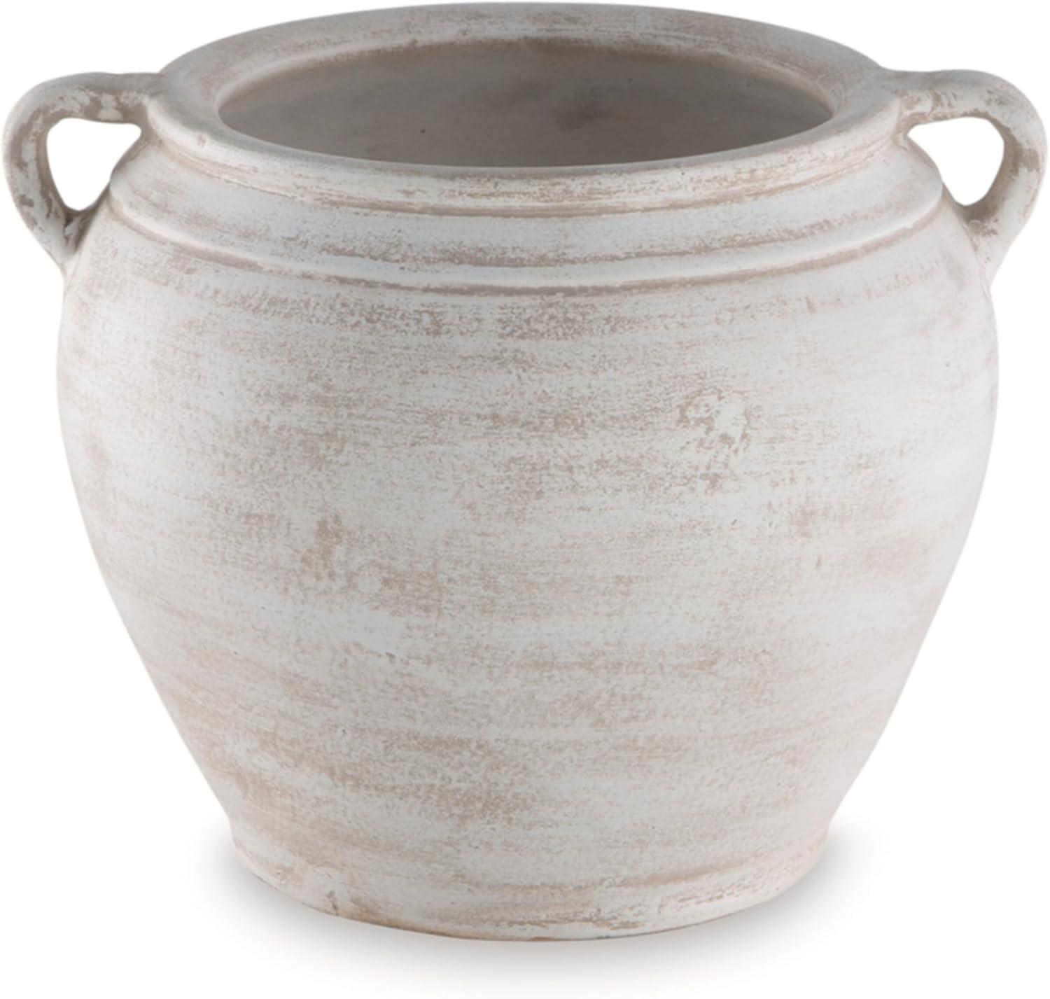 imageSignature Design by Ashley Meadie Casual Indoor Distressed Terra Cotta Vase with Wide Mouth WhiteWhite