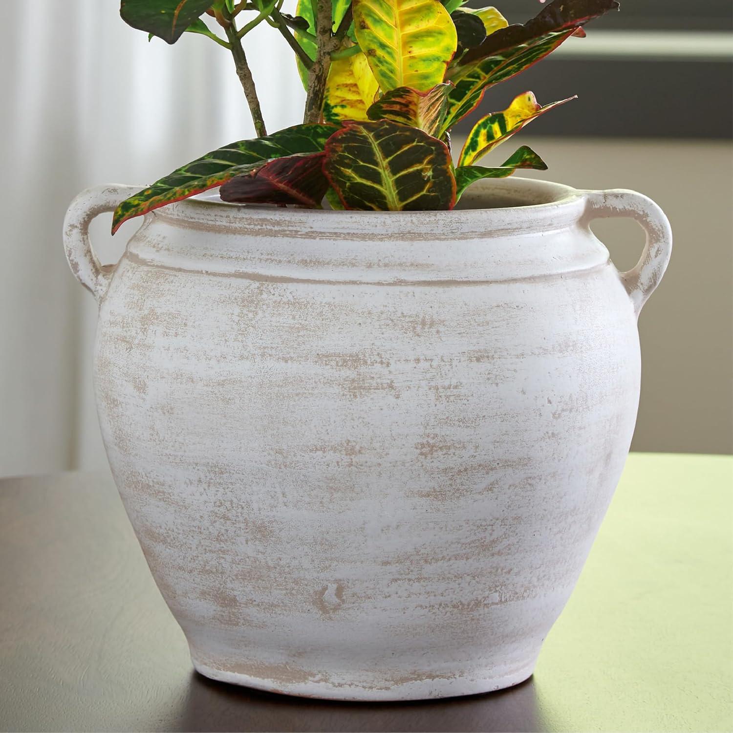 imageSignature Design by Ashley Meadie Casual Indoor Distressed Terra Cotta Vase with Wide Mouth WhiteWhite