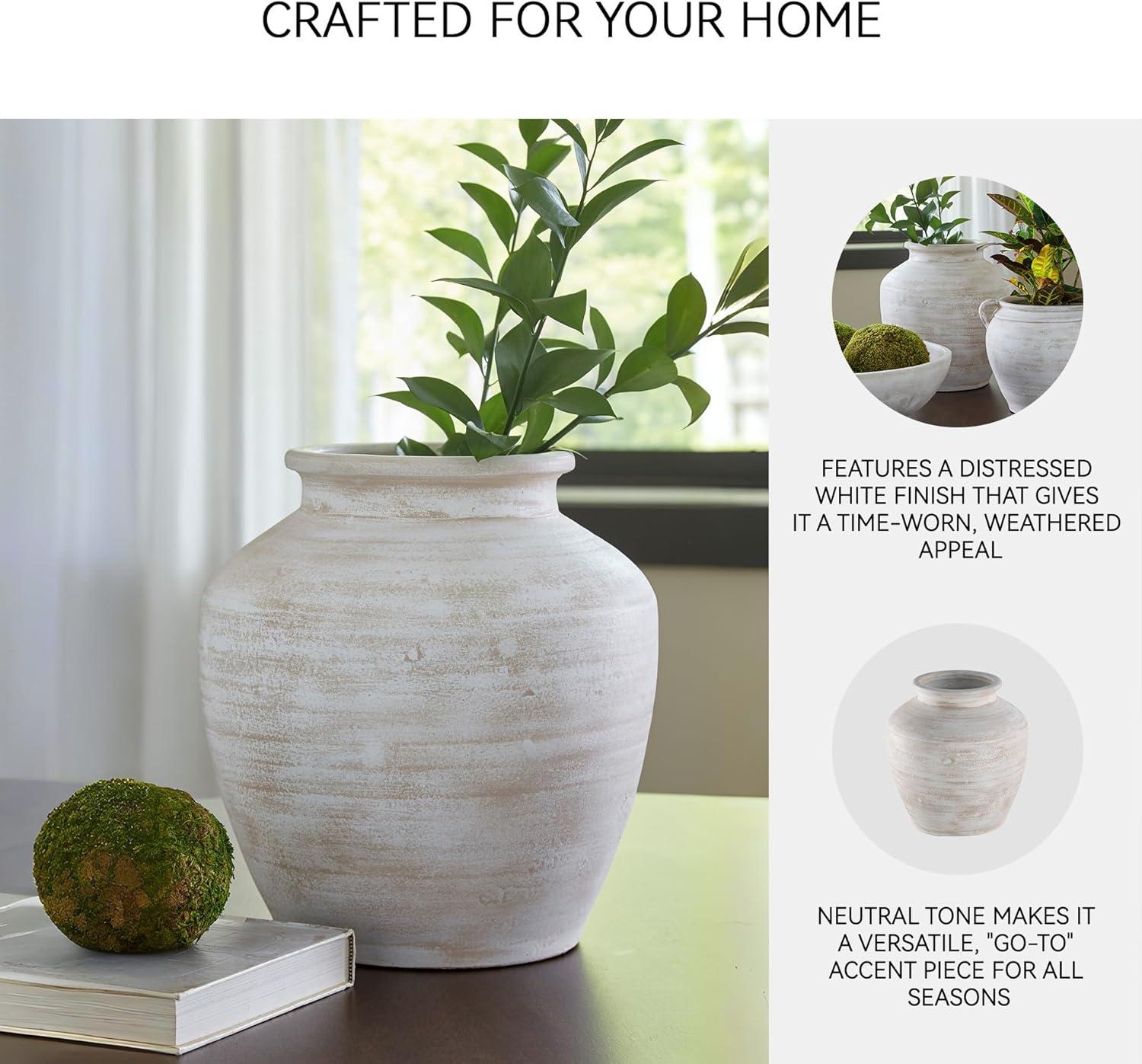 imageSignature Design by Ashley Meadie Casual Indoor Distressed Terra Cotta Vase with Wide Mouth WhiteWhite