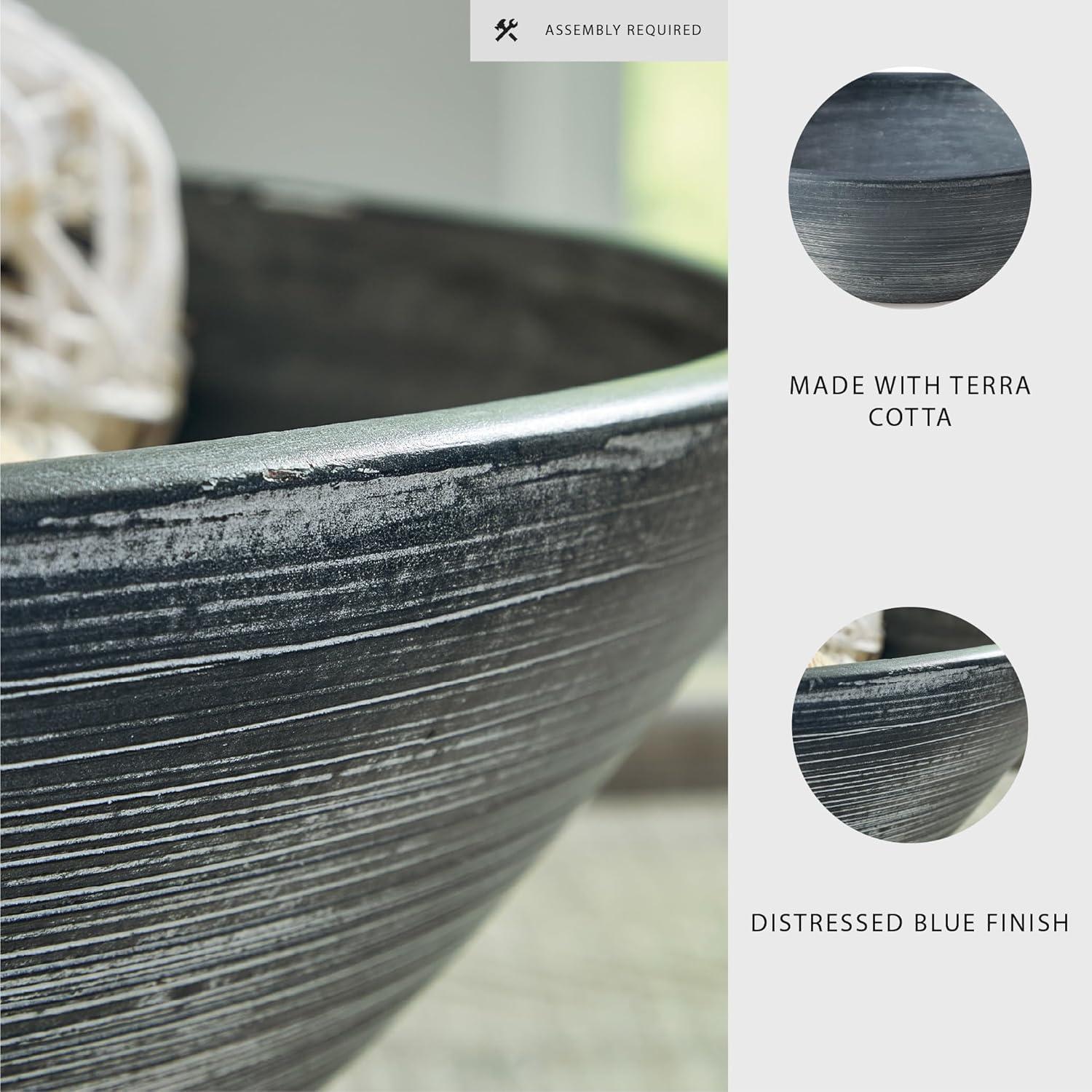 imageSignature Design by Ashley Meadie Classic Indoor Round Striped Terracotta Bowl Blue