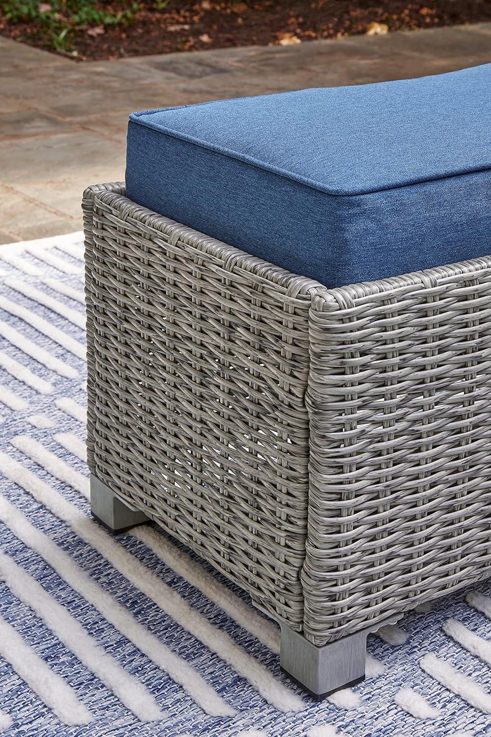 imageSignature Design by Ashley Naples Beach Casual Outdoor Bench with Cushion Nuvella Weather Resistant Fabric Light Gray ampamp Blue