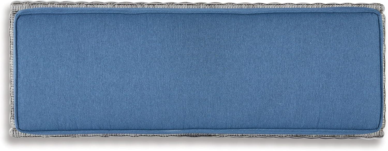 imageSignature Design by Ashley Naples Beach Casual Outdoor Bench with Cushion Nuvella Weather Resistant Fabric Light Gray ampamp Blue