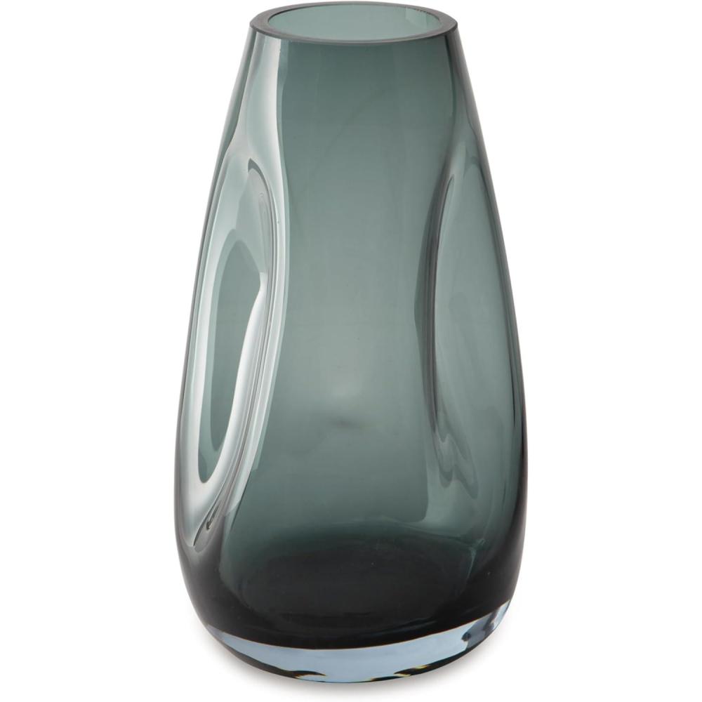 imageSignature Design by Ashley Beamund Contemporary IndoorOutdoor Glass Vase with Wide Mouth BlueBlue
