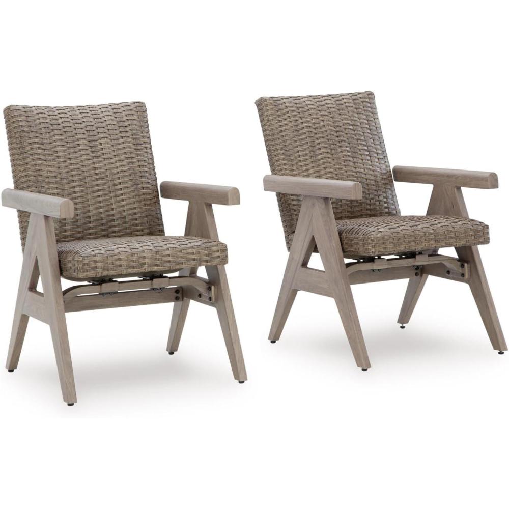imageSignature Design by Ashley Carisbo Casual Rust Resistant Aluminum Outdoor Rocking Arm Chair with Handwoven Resin Wicker Set of 2 Beige