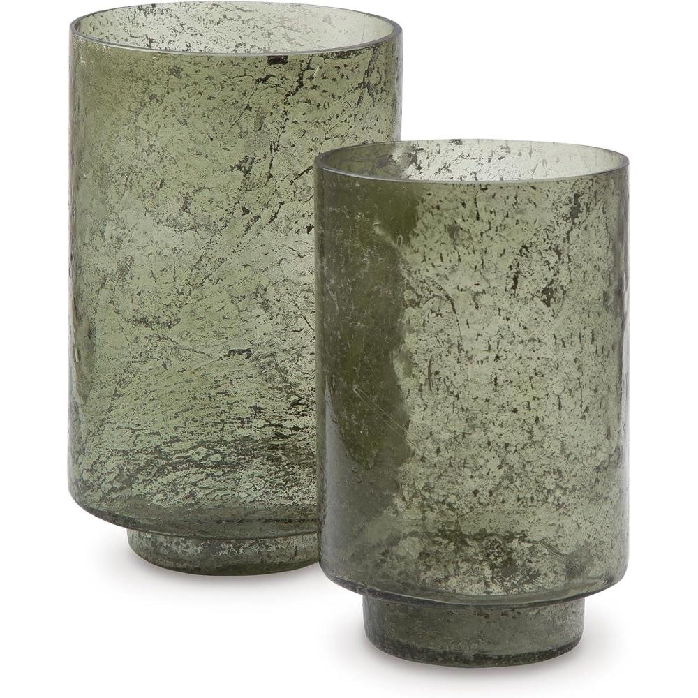 imageSignature Design by Ashley Clarkton Casual Abstract Sanded Glass Candle Holder Set for 3 Pillar Candle Set of 2 Green