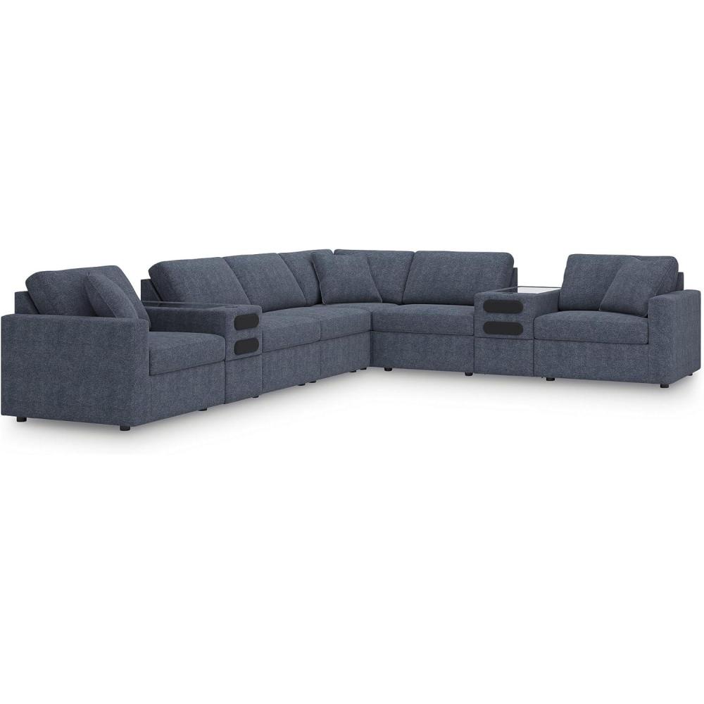 imageSignature Design by Ashley Contemporary Modmax Stain Resistant LShape RightArm Facing 6Piece Sectional with Reversible Cushion and Armrest Dark BlueBlue