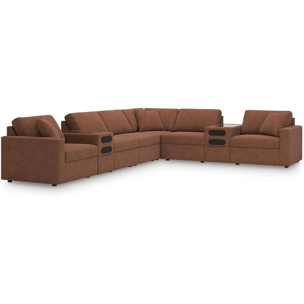 imageSignature Design by Ashley Contemporary Modmax Stain Resistant LShape RightArm Facing 6Piece Sectional with Reversible Cushion and Armrest Dark BlueBurnt Orange