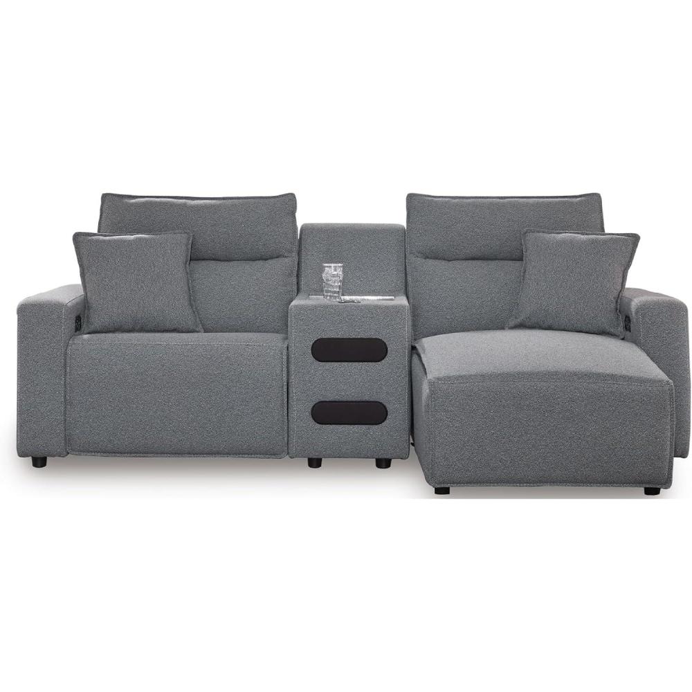imageSignature Design by Ashley Contemporary Modmax Stain Resistant LShape RightArm Facing 6Piece Sectional with Reversible Cushion and Armrest Dark BlueGrey