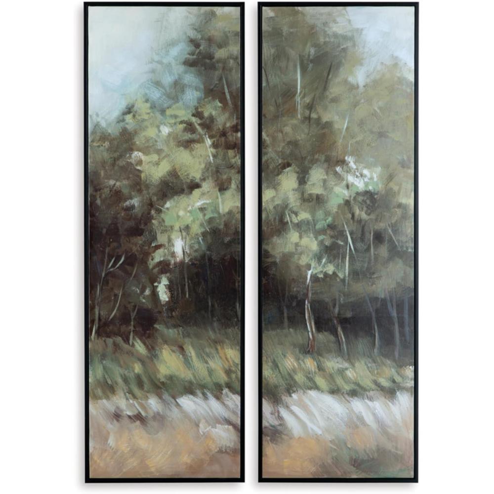 imageSignature Design by Ashley Dansot Modern Rectangular Handpainted Wrapped Canvas Wall Art 16 x 48 Inches Set of 2 Green ampamp Light Brown
