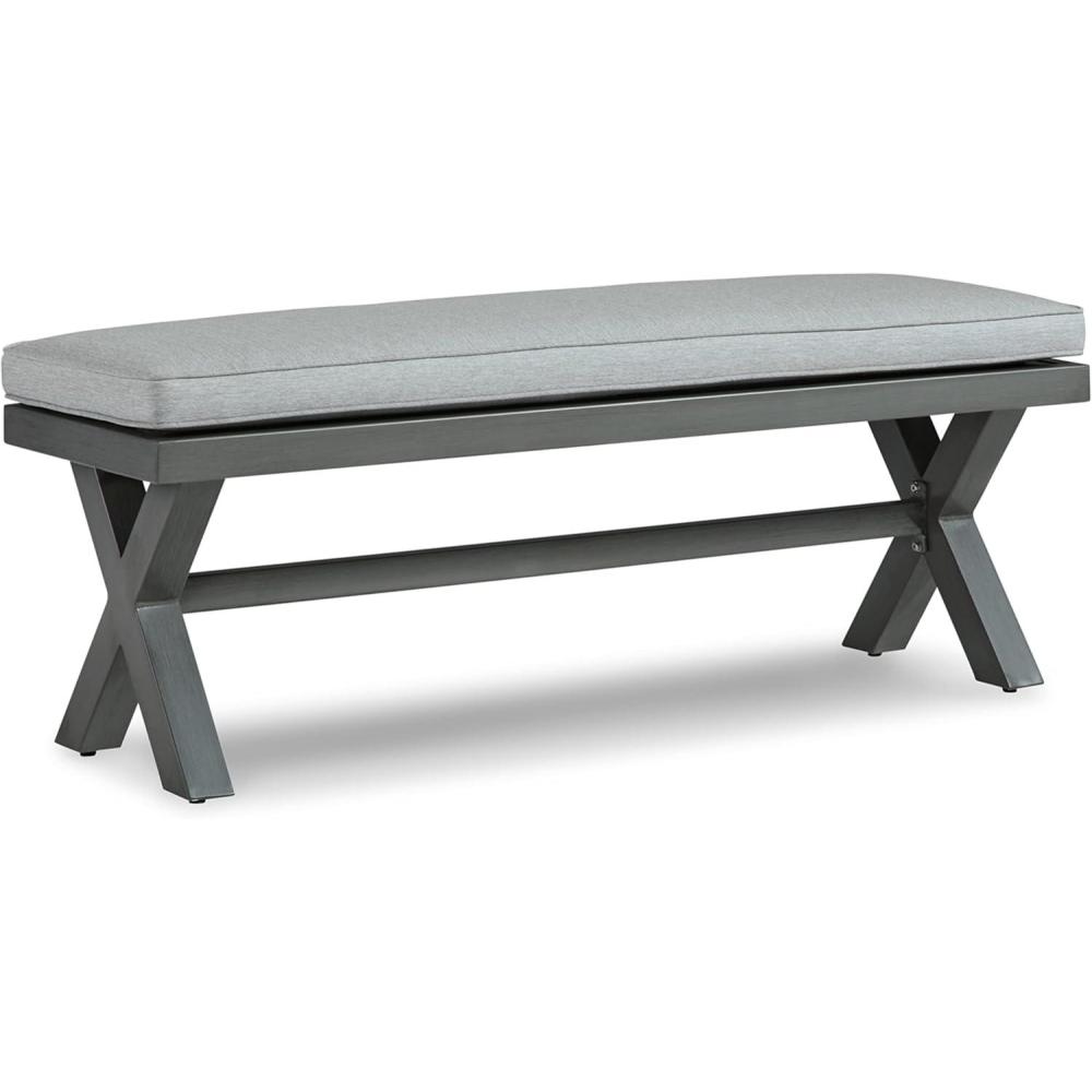imageSignature Design by Ashley Elite Park Outdoor Bench with Foam Cushion Nuvella Weather Resistant Fabric Rust Free Aluminum Frame 54quot W x 17quot D x 165quot H Gray