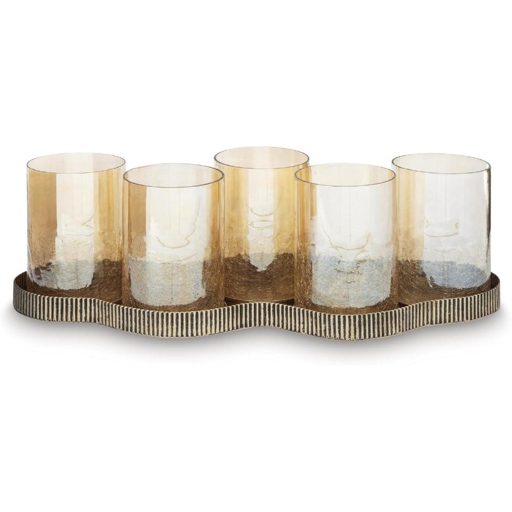 imageSignature Design by Ashley Evereton Casual Candle Holder with Metal Base and Antiqued Finish Gold ampamp Clear