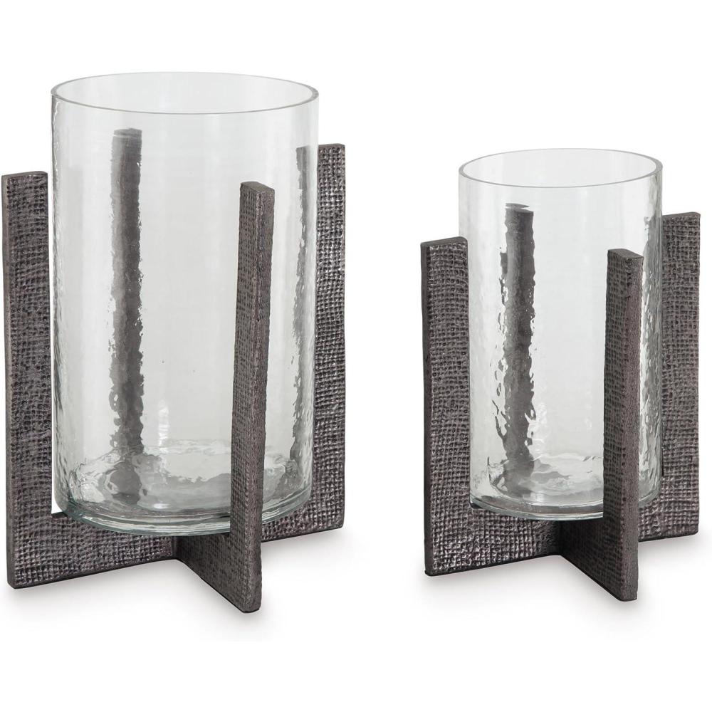 imageSignature Design by Ashley Garekton Casual Candle Holder Set for Pillar Candles Set of 2 Gray ampamp Glass