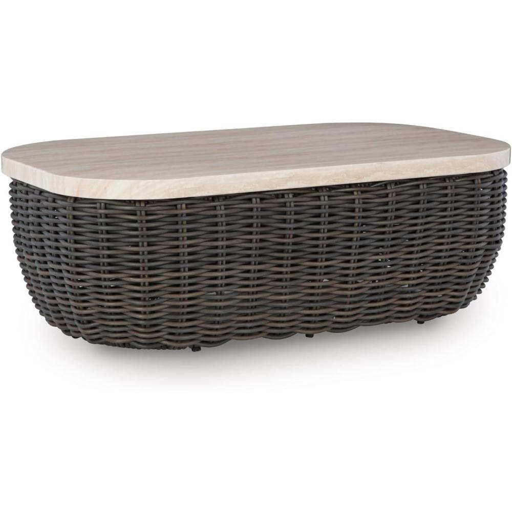 imageSignature Design by Ashley Kimora Casual Outdoor Fade and Rust Resistant Coffee Table Beige ampamp Dark Brown