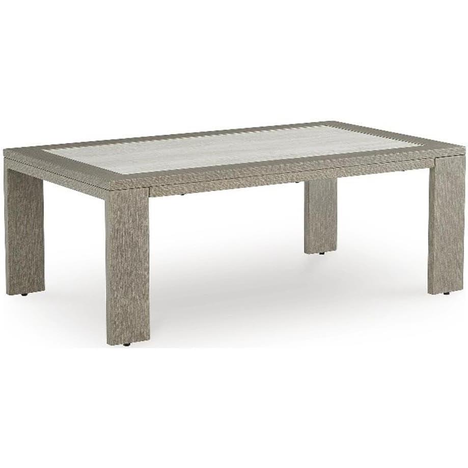imageSignature Design by Ashley Kimpton Isle Contemporary Outdoor Fade and Rust Resistant Coffee Table with Stone Tabletop Light Brown