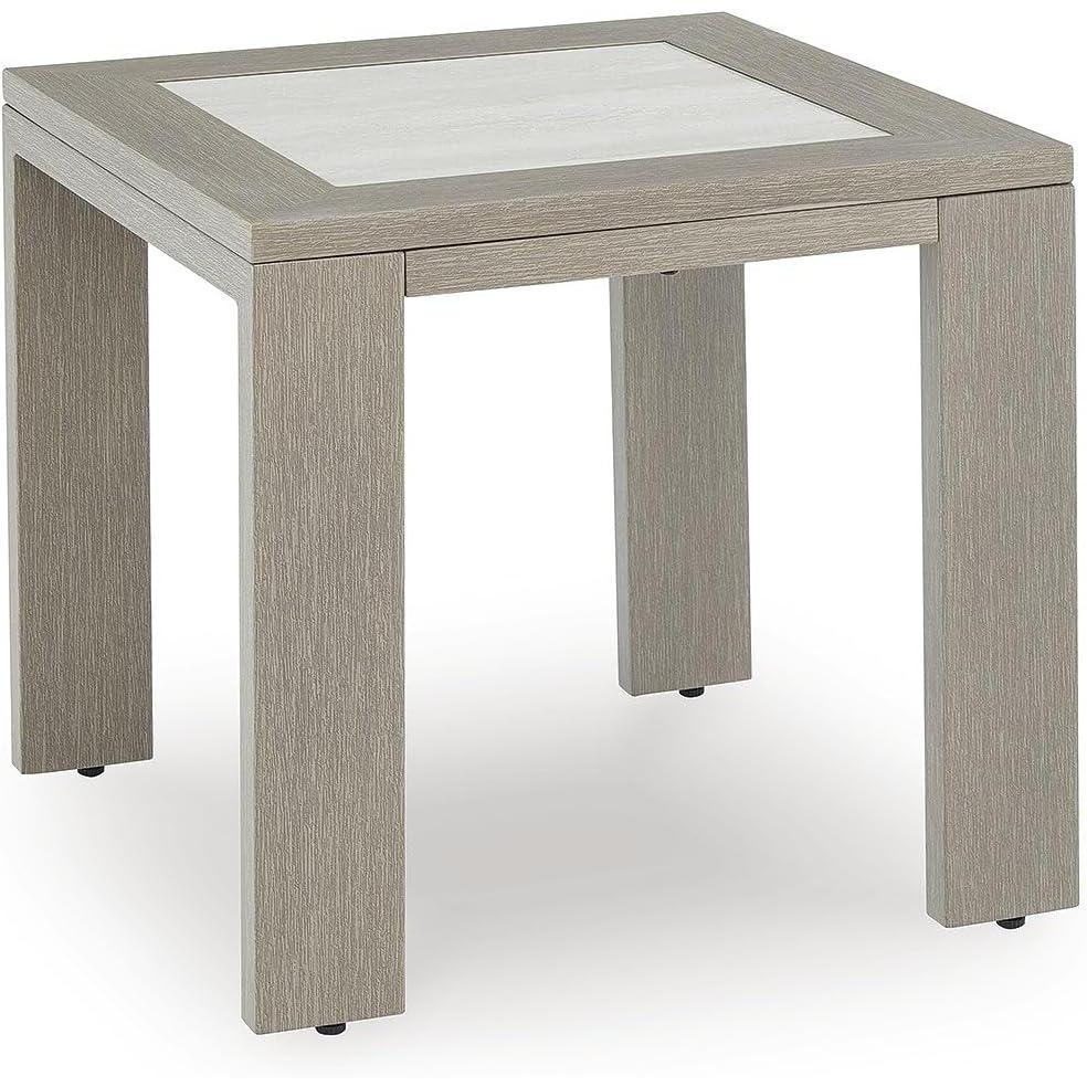 imageSignature Design by Ashley Kimpton Isle Cottage Sintered Stone Tabletop Outdoor End Table with 4 Legs Light Brown ampamp Beige