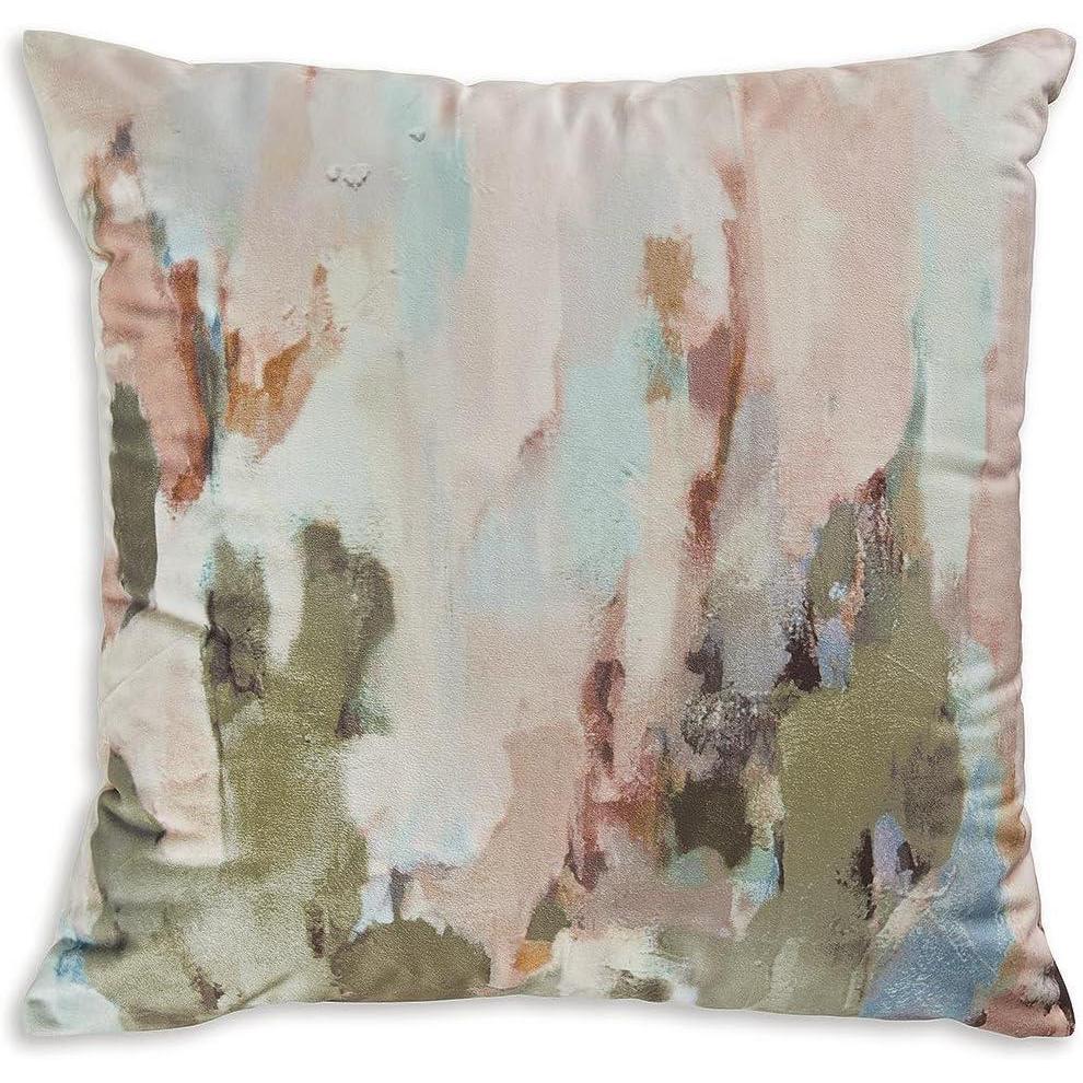 imageSignature Design by Ashley Lauretwood Contemporary Machine Washable Astract Watercolor Design Accent Pillow with Zipper Closure Pink ampamp Green