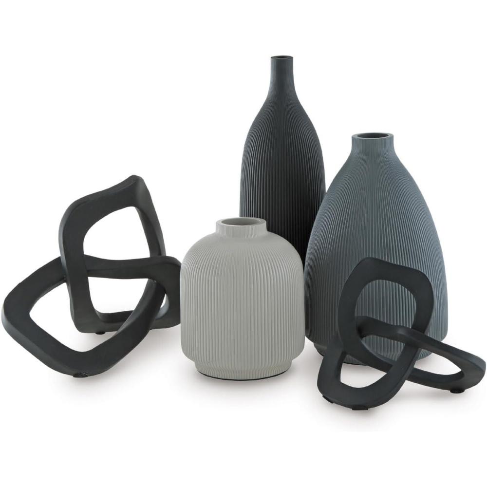 imageSignature Design by Ashley Leithick Contemporary Polyresin Vase and Sculpture 125 Accessory Set Set of 5 Black ampamp Gray