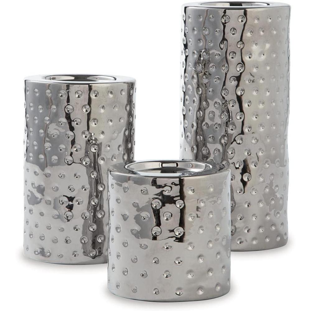 imageSignature Design by Ashley Marisa 3 Piece Glazed Ceramic Candle Holder Set Silver