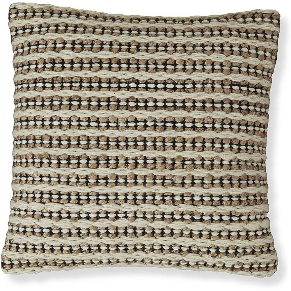 imageSignature Design by Ashley Nealington Casual Square Wool and Jute Pillow with Stripe Design 20quot x 20quot Light Brown