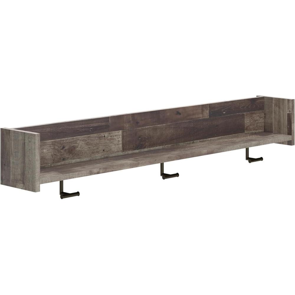imageSignature Design by Ashley Neilsville Wall Mounted Coat Rack with Shelf WhitewashGrayish Brown