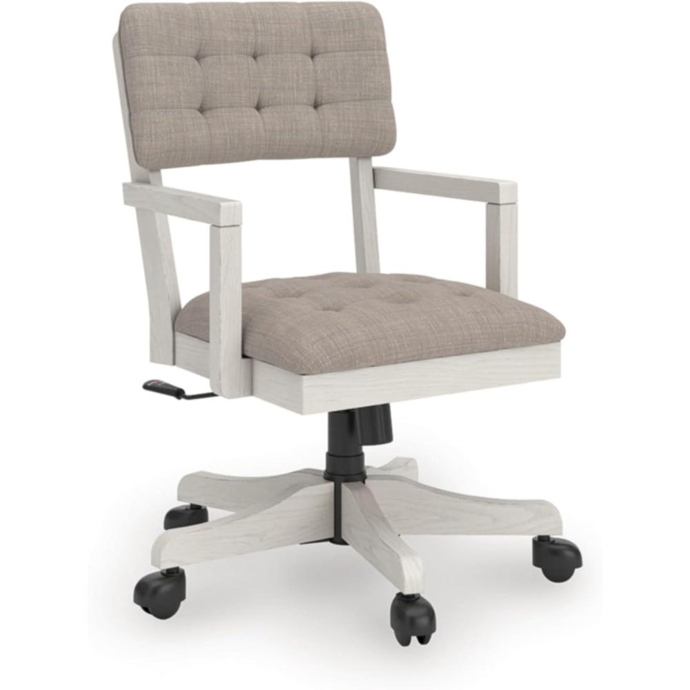 imageSignature Design by Ashley Robbinsdale Transitional Tufted Home Office Desk Chair with Adjustable Height Adjustable Backrest and Casters Beige ampamp White