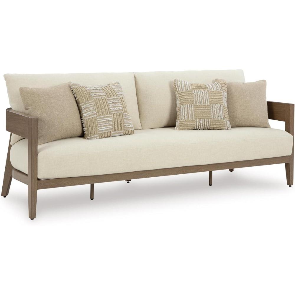 imageSignature Design by Ashley Serene Bay Casual Outdoor Dining Table with Sled Base Dark BrownOutdoor Sofa with Cushion