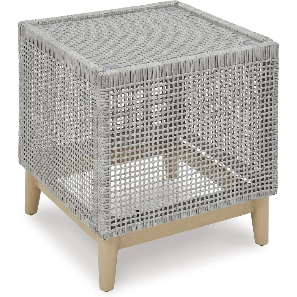 imageSignature Design by Ashley Seton Creek Casual Outdoor Bar Table with Umbrella Hole Beige ampamp WhiteOutdoor End Table