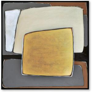 Signature Design by Ashley Actman Contemporary Square Abstract Framed Hand-painted Wall Art 48 x 48 Inches, Beige & Light Brown