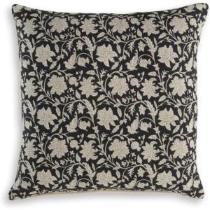 Signature Design by Ashley Alanderson Pillow, Square, Machine Washable Cover, Printed Design, Cotton & Linen Blend, 20″ W x 5″ D x 20″ H, Black & Beige