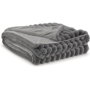Signature Design by Ashley Alsonwell Contemporary Machine Washable Jacquard Faux Fur Throw with Stripe Design, Gray(Gray)
