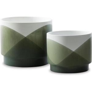 Signature Design by Ashley Ardenridge Casual Ceramic Planter, Set of 2, Green & White