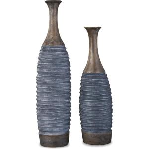 Signature Design by Ashley Blayze 2 Piece Decorative Vase Set, Antique Gray & Brown