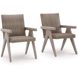 Signature Design by Ashley Carisbo Casual Rust Resistant Aluminum Outdoor Arm Chair with Handwoven Resin Wicker, Set of 2, Beige